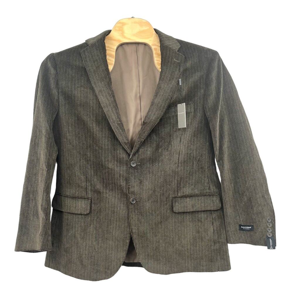 Dockers Corduroy Blazer Size 48R Brown Olive Brownlive Cotton Jacket 2 Button